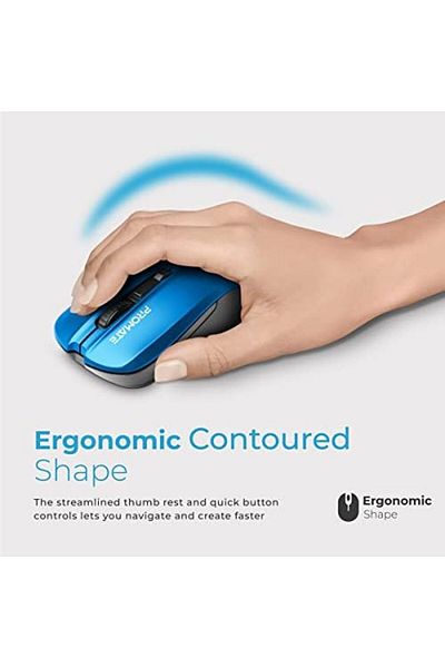Promate Ambidextrous Wireless Mouse, Ergonomic 2.4 GHz High-Precision Optical Mouse with 10m Range,