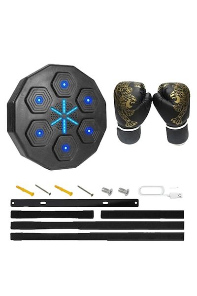 OEM Set aparat box muzical si manusi, negru, 40x40x7.5cm, Piele/PP, Incarcare USB
