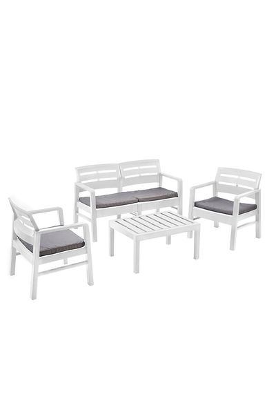 Progarden Set mobilier de grădină/terasă, JAVA, 4 piese, polipropilenă, canapea 2 locuri, 2 scaune, masă, perne