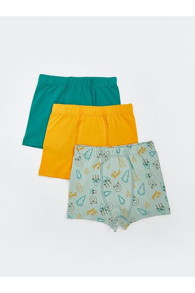 LC Waikiki Green Printed Combed Cotton Boy Boxer 3-Piece