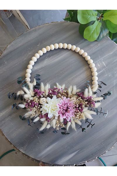 lolipophobi Beaded Dry Flower Door Ornament, Bohemian Door Wreath, Gift, Natural, Decor, Artificial Flower