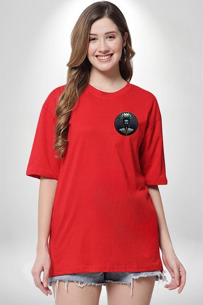 Angemiel Nephertum God of Beauty and Healing Egyptian Red Oversize Women Men Front Minimal Printed T-Shirt