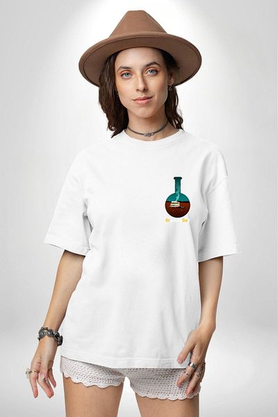 Angemiel تي شيرت Breaking Bad Chemistry Flask أبيض كبير الحجم للنساء والرجال مطبوع عليه Minimal Front