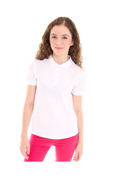 R&B White Girls Basic Polo T-Shirt 5-16Y