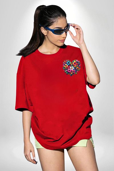 Angemiel تي شيرت Hibiscus Bird of Paradise Plumeria Flower Tropical Red كبير الحجم للنساء والرجال مطبوع من الأمام