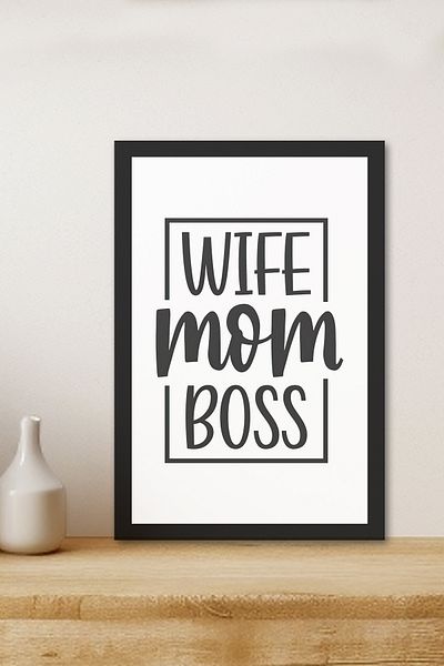 Zevahir Mobilya Dekorasyon 1 τεμάχιο Wife Mom Boss Written Ξύλινο Μαύρο Πλαίσιο Εμφάνιση Τραπέζι MDF