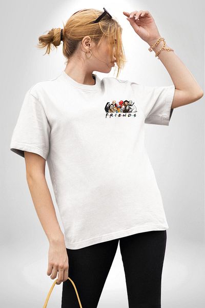 Angemiel Horror Movie Dating White Oversize Women Men Front Minimal Printed T-Shirt