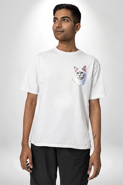 Angemiel Ragdoll Cat White Oversize Women's Men's Front Minimal Printed T-Shirt