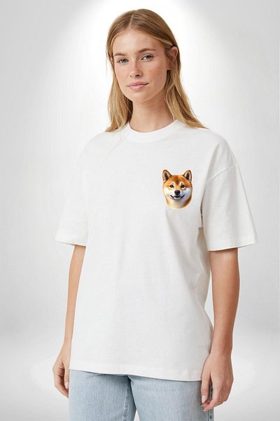 Angemiel Shiba Inu Cute Affection Dog Design White Oversize Women's Men's Front Minimal Printed T-Shirt