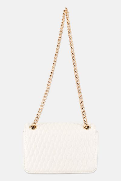 Anne Klein Women Brand Logo Chain Flap Shoulder Bag, White