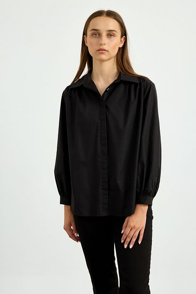 Birgül Bektaş Black Gathered Poplin Shirt