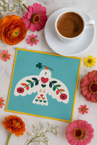 Evdek Pack of 2 Digital Printed Cocktail Napkins with Embroidery Detail Ds2