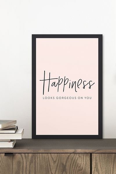 Zevahir Mobilya Dekorasyon 1 Piece Happiness Written Wooden Black Frame Look Mdf Table