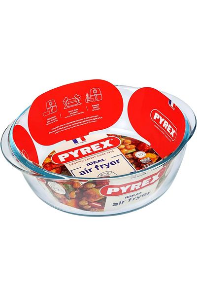 Pyrex Air Fryer Round Dish 2.3L – Multi-Purpose Heat-Resistant Glass Dish for Air Frying & Baking