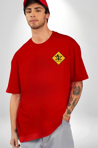 Angemiel Danger Alert Design Breaking Bad Themed Red Oversize Women's Men's Front Minimal Printed T-Shirt
