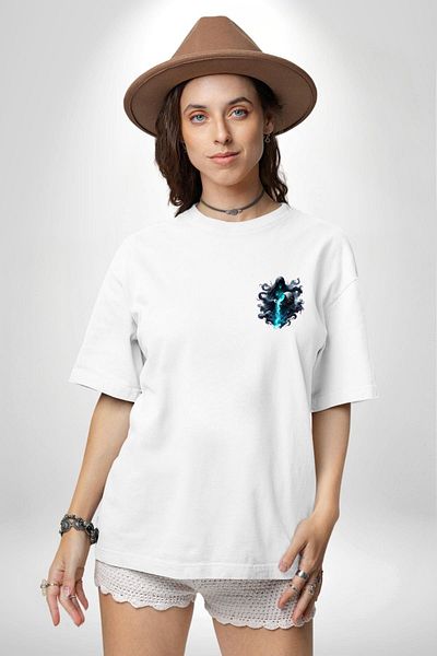 Angemiel Aquarius Special Design White Oversize Women's Men's Front Minimal Printed T-Shirt