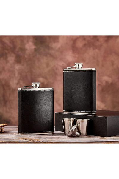 Wolawood Premium Stainless Steel Leather Flask Shot Glass Set Special Gift Boxed Outdoor Team Vip Series