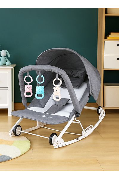 Cady One 2 in 1 Multifunctional Baby Rocking Chair with 4 Wheels, Removable and Washable Fabric and Toy Bar