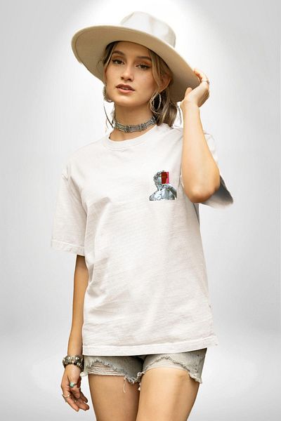Angemiel Aesthetic Printed Art and Modern Design White Oversize Women's Men's Front Minimal Printed T-Shirt