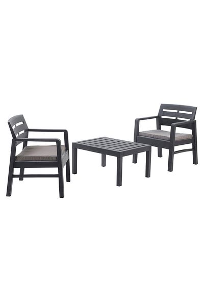 Progarden Set mobilier terasă/grădină, LOMBOK, 3 piese, polipropilenă, antracit, 2 scaune, masă, perne
