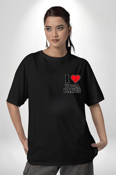 Angemiel Special Black Oversize Women's Men's Front Minimal Printed T-Shirt for Sports and Yoga Pants Lovers