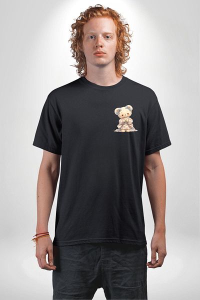 Angemiel Floral Blue Dress Teddy Bear Black Oversize Women's Men's Front Minimal Printed T-Shirt
