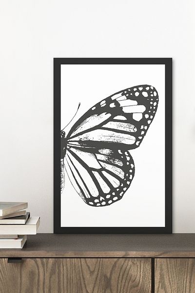 Zevahir Mobilya Dekorasyon 1 Piece Black and White Butterfly Wing Wooden Black Frame Look Mdf Table