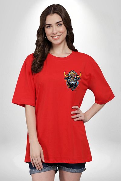 Angemiel Bull Strength Symbol of Indestructible Stability Red Oversize Women Men Front Minimal Printed T-Shirt