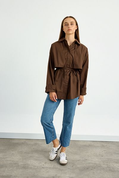 Birgül Bektaş Brown Windbreaker Detailed Shirt