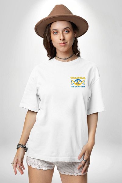 Angemiel Volleyball Is in My Dna Written White Oversize Women's Men's Front Minimal Printed T-Shirt