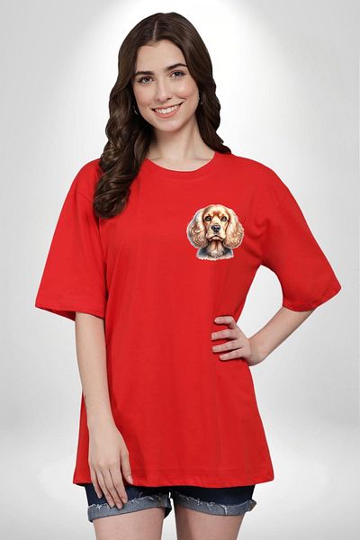 Angemiel Cute Cocker Spaniel Dog Red Oversize Women Men Front Minimal Printed T-Shirt