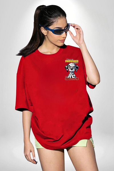 Angemiel Angry Dalmatian Dog Tested Patience Red Oversize Women Men Front Minimal Printed T-Shirt