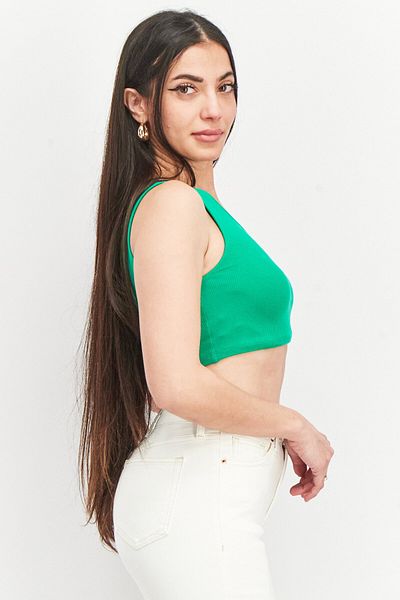 Sinsay Women Asymmetrical Neck One Shoulder Ribbed Top, Green