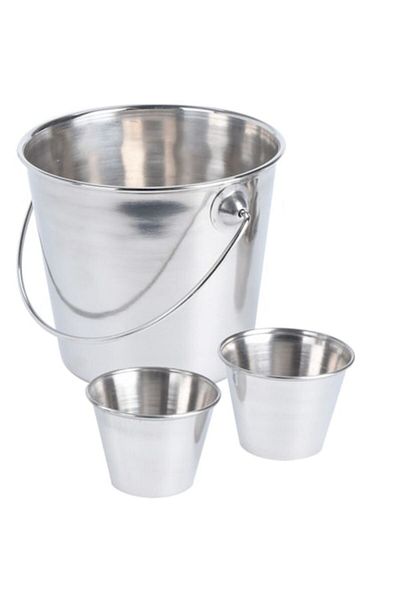 Excellent Houseware Găleată pentru cartofi prăjiți + 2 boluri pentru sos, oțel inoxidabil, argintiu