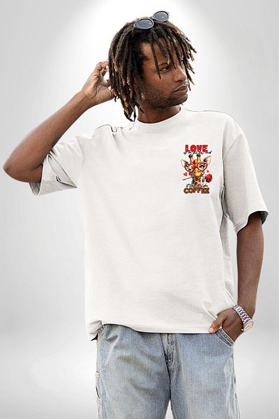 Angemiel The Combination of Coffee and Love Rose Heart Glasses White Oversize Women's Men's Front Minimal Printed T-Shirt