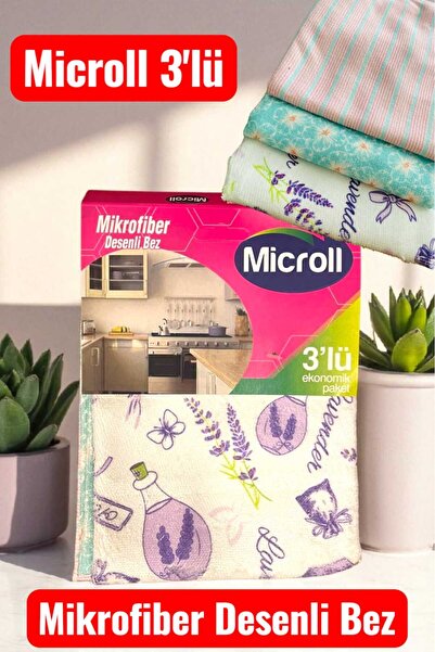 Genel Markalar Microll 3'lü Desenli Mikrofiber Temizlik Bezi - Yüksek Emicili...