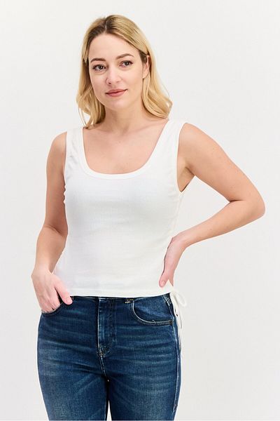 Sinsay Women Scoop Neck Sleeveless Ribbed Tank Top, White