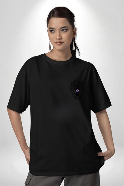 Angemiel Om Symbol and Tree of Life Yoga Black Oversize Women Men Front Minimal Printed T-Shirt