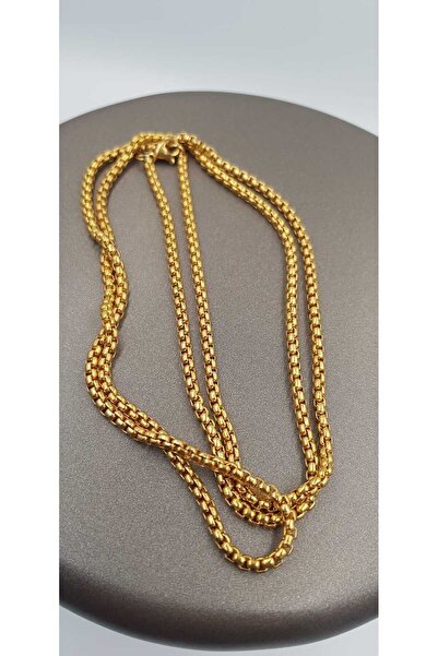 vogutima jewelery&silver by timuçin mavili Kadın Çelik Kolye - Arnavut Zinciri Model 80 Cm Uzunluğa Kadar Unisex Vip Çelik Sarı Renk Kolye