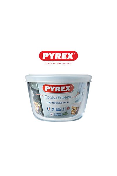 Pyrex Pyrex Cook & Freeze Round Dish with Plastic Lid 0.6L – Glass Container