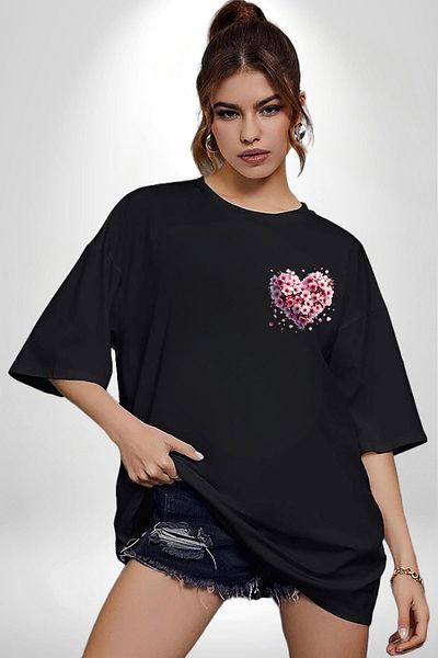 Angemiel Cherry Blossom Japanese Culture the Coming of Spring Black Oversize Women Men Front Minimal Printed T-Shirt