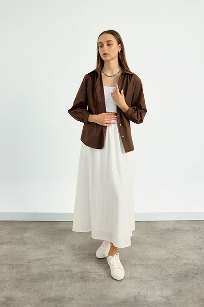 Birgül Bektaş Brown Gathered Poplin Shirt