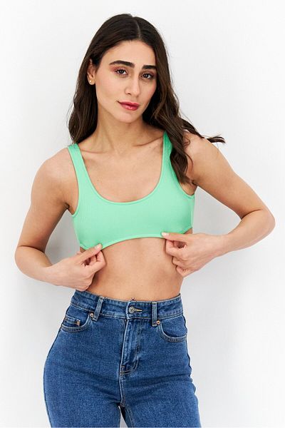 Sinsay Women Scoop Neck Sleeveless Textured Top Green