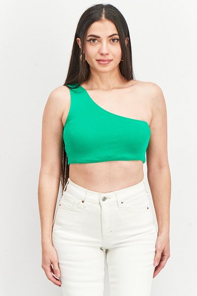 Sinsay Women Asymmetrical Neck One Shoulder Ribbed Top, Green