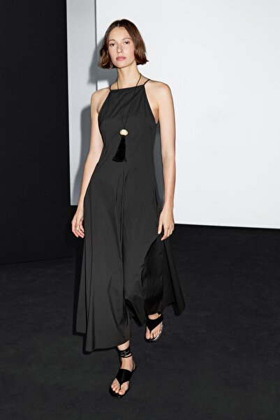 Massimo Dutti Volanlı uzun halter yaka elbise