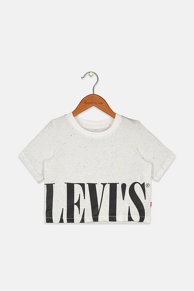 Levi's Toddlers Girl Crew Neck Short Sleeve Graphic Tee, White and Black