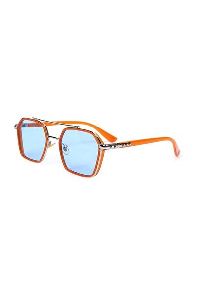 Makro Optik Rectangular Orange Rimmed Unisex Sunglasses