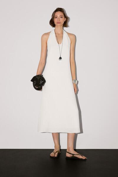 Massimo Dutti Uzun volanlı V yaka elbise