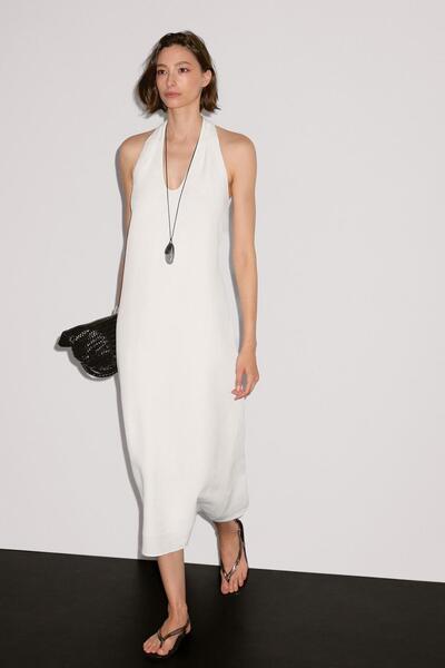 Massimo Dutti Uzun volanlı V yaka elbise