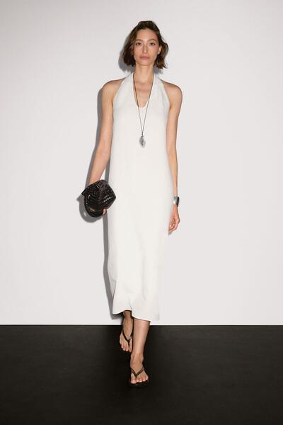 Massimo Dutti Uzun volanlı V yaka elbise